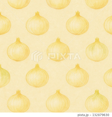 春の野菜シリーズ：新玉ねぎの円形モチーフパターン 132879630