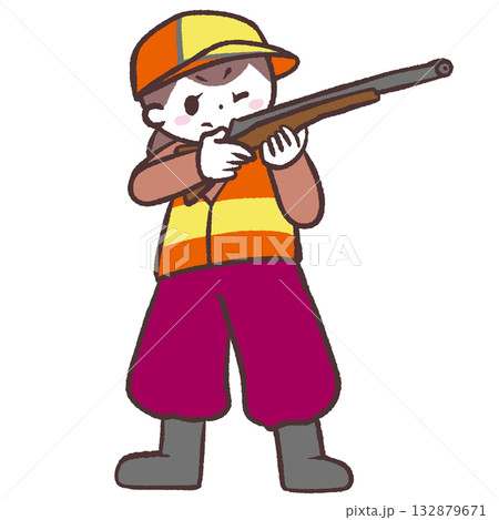 猟銃を構える女性のイラスト 132879671