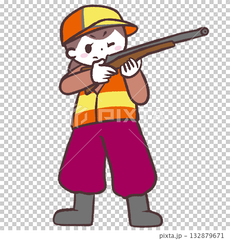 猟銃を構える女性のイラスト 132879671
