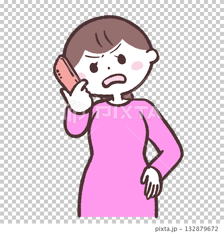 イライラしながらスマホで話す女性のイラスト イライラしながらスマホで話す女性のイラスト 132879672