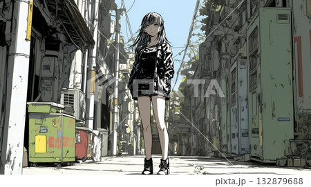 都会の治安の悪そうな場所にいる若い女性 132879688