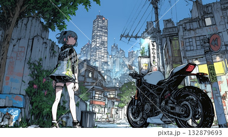 都会の治安の悪そうな場所にいる若い女性