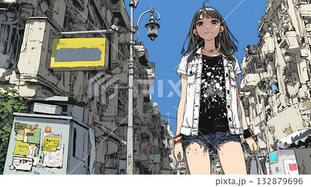 都会の治安の悪そうな場所にいる若い女性 132879696