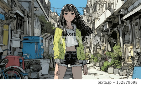 都会の治安の悪そうな場所にいる若い女性 都会の治安の悪そうな場所にいる若い女性 132879698