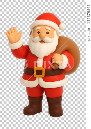 A cheerful Santa Claus figure waving his hand, isolated on transparent background. A cheerful Santa Claus figure waving his hand, isolated on transparent background. 132879848