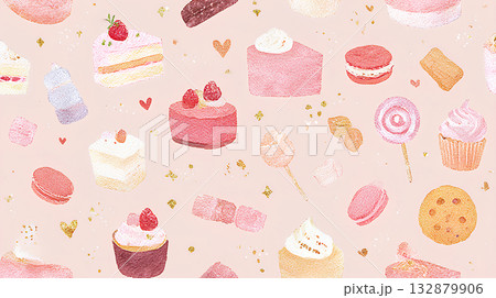 水彩スイーツの可愛いパターン 132879906
