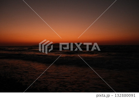 Sunset Beach Silhouette Greek Island Sea 132880091