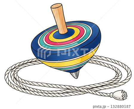紐付きのカラフルな独楽（こま）のイラスト 132880187