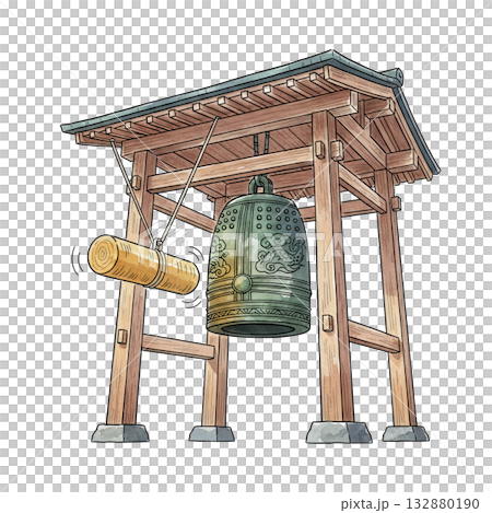 鐘楼と除夜の鐘のイラスト 132880190