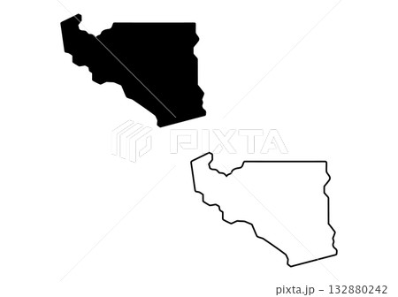 Vector graphics illustrate the outline and solid black silhouette of the American state of Wyoming 132880242