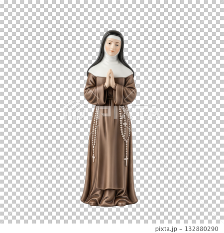 Porcelain figurine of a praying nun in a traditional habit a religious christian statuette 132880290