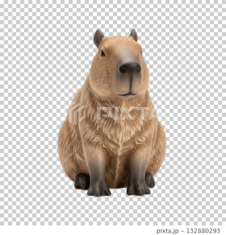 Realistic brown capybara animal figurine sitting calmly a cute giant rodent from south america 132880293