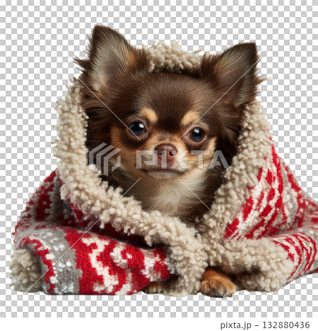 Cozy Chihuahua Wrapped in a Warm Blanket, Enjoying a Peaceful Moment Indoors 132880436