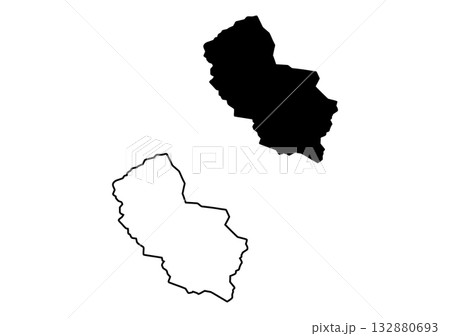 Two monochrome depictions, a solid and an outlined version, illustrate a distinctive pear shaped geographical region Two monochrome depictions, a solid and an outlined version, illustrate a distinctive pear shaped geographical region 132880693