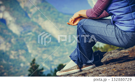 Tourist on mountains top, Norway Tourist on mountains top, Norway 132880729