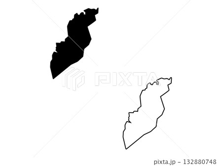 The unique peninsula territory of Qatar displayed with a solid black filled shape and a precise border outline The unique peninsula territory of Qatar displayed with a solid black filled shape and a precise border outline 132880748