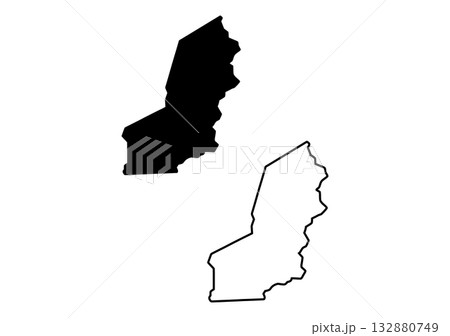 The large landlocked African nation of Chad depicted as a solid black filled shape and an accurate border outline The large landlocked African nation of Chad depicted as a solid black filled shape and an accurate border outline 132880749