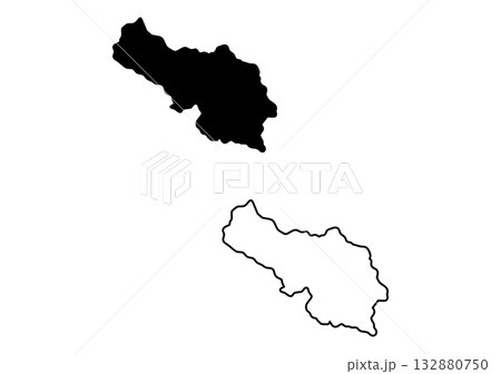 The landlocked Himalayan country of Bhutan shown as both a solid black filled shape and a defined border outline 132880750