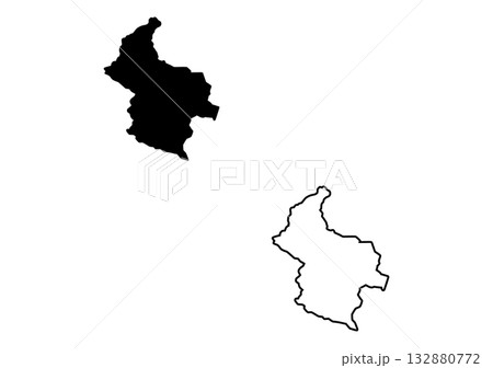 Stylized black silhouette and clear outline map illustrating a distinct geographical area on a pure white canvas Stylized black silhouette and clear outline map illustrating a distinct geographical area on a pure white canvas 132880772