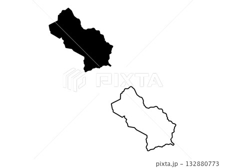 Stylized black map depicting the filled silhouette and clear outline of a unique landmass or district Stylized black map depicting the filled silhouette and clear outline of a unique landmass or district 132880773