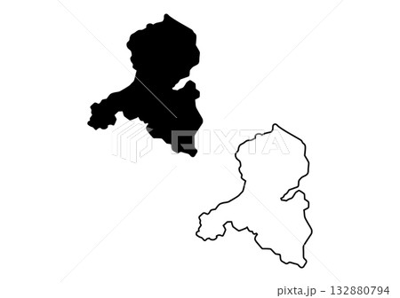 North Macedonias landlocked European territory presented as a solid black filled silhouette and a clear border outline 132880794
