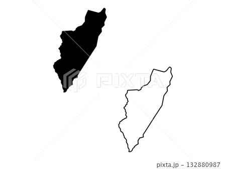 Clear black silhouette and detailed outline map revealing the unique shape of Somalia 132880987