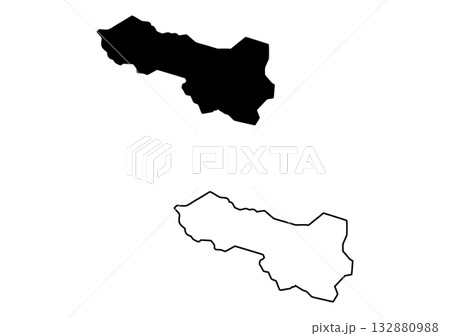 Clean vector outlines and solid black shapes illustrate the distinct geographical profile of an abstract territory 132880988