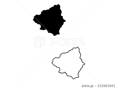 Distinct black map outline and solid silhouette shape presenting a unique geographical territory on white 132881041