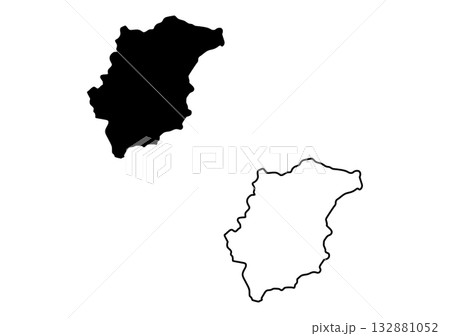 Generic black silhouette and corresponding white outline represent a slightly irregular rounded landmass region 132881052