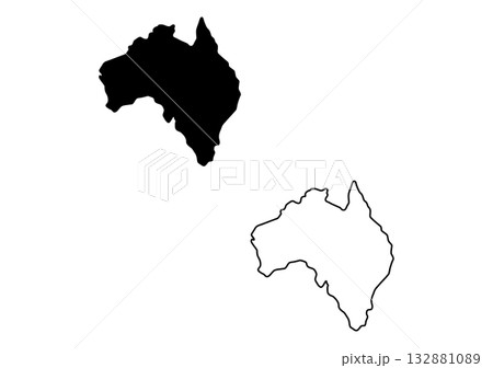 Geographical map showing Australia as a black silhouette and a precise line outline on a white background Geographical map showing Australia as a black silhouette and a precise line outline on a white background 132881089