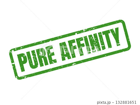 Distressed green rectangular rubber stamp prominently displaying the bold text PURE AFFINITY Distressed green rectangular rubber stamp prominently displaying the bold text PURE AFFINITY 132881651