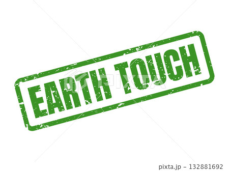 A vibrant green distressed rubber stamp bearing the meaningful text EARTH TOUCH for environmental messages 132881692