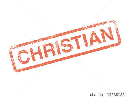 A red distressed rubber stamp impression distinctly featuring the word Christian for religious themes A red distressed rubber stamp impression distinctly featuring the word Christian for religious themes 132881884