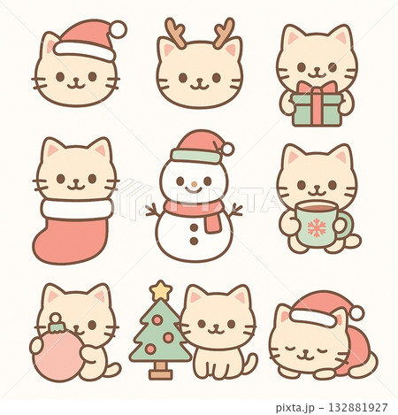 クリスマスねこアイコンセット クリスマスねこアイコンセット 132881927