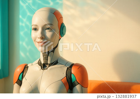 Warm Sunlit Android With Aqua Shadows Indoors Warm Sunlit Android With Aqua Shadows Indoors 132881937