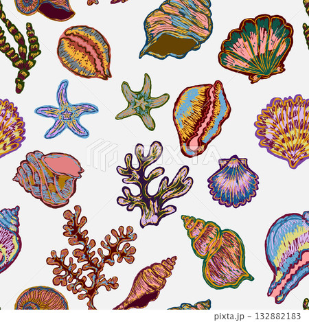 seamless pattern with marine shells 132882183