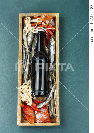 Beer and dried fish. Beer and dried fish. 132882187