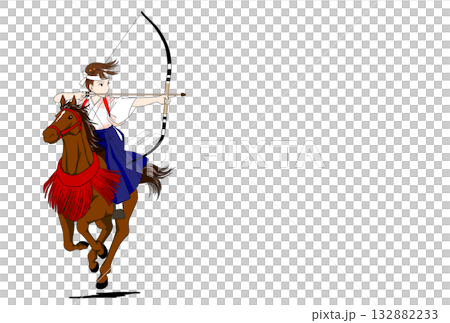 New Year's card material: A girl challenging Yabusame (horseback archery) 132882233