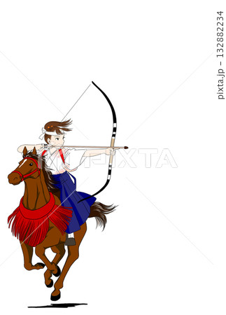 年賀状素材 流鏑馬に挑む少女 縦使い 年賀状素材 流鏑馬に挑む少女 縦使い 132882234