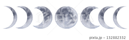 Beautiful grey and white Moon phases isolated on white background. Watercolor hand drawn digital illustration Beautiful grey and white Moon phases isolated on white background. Watercolor hand drawn digital illustration 132882332