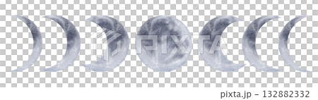 Beautiful grey and white Moon phases isolated on white background. Watercolor hand drawn digital illustration Beautiful grey and white Moon phases isolated on white background. Watercolor hand drawn digital illustration 132882332