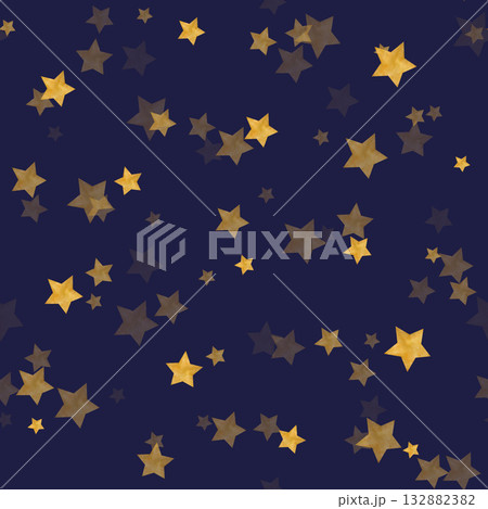 Beautiful dark blue seamless pattern with gold foil constellations, stars and clouds, night sky background 132882382