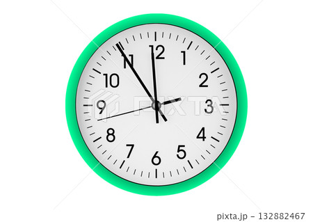 Green watch, wall clock 11 hours 45 minutes on isolated or white background 132882467