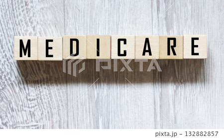 The inscription of MEDICARE on wooden blocks, medical concept. The inscription of MEDICARE on wooden blocks, medical concept. 132882857