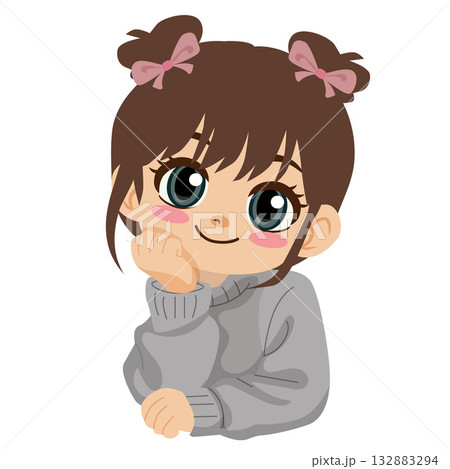 cute girl smiling with little bun hair cute girl smiling with little bun hair 132883294