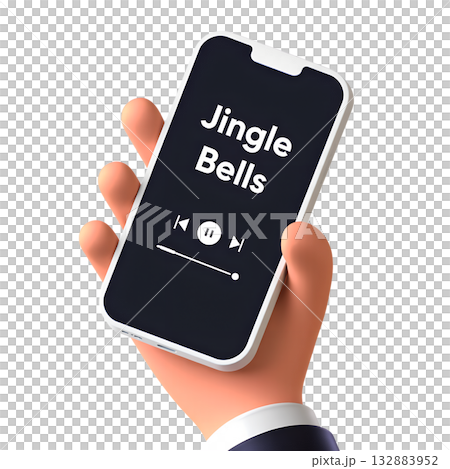 3d hand holding smartphone playing the jingle bells song, perfect for festive tech concepts, holiday social media posts, christmas digital promotions 132883952