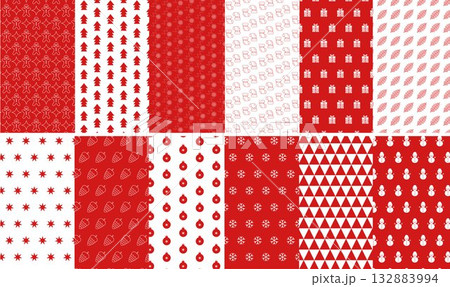 Set of Christmas patterns in a simple minimalist style. Geometric abstract Christmas and new year symbols for wrapping paper, background, fashionable, modern abstract design. 132883994