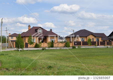 A row of Modern brick rural houses, Russia 132885007