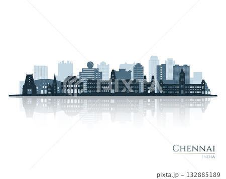 Chennai skyline silhouette with reflection. Chennai skyline silhouette with reflection. 132885189