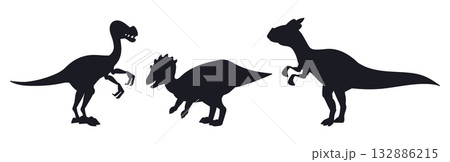 Dinosaur silhouettes. Jurassic triceratops and homolocephalus ancient animals flat vector illustration set. Wild dinos silhouettes on white 132886215